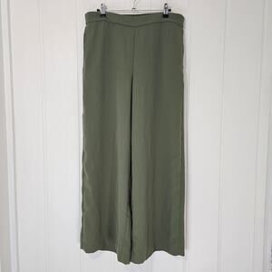 J Crew Green Wide Leg Pants Pull On Full Length Elastic Waist Pockets Size 14